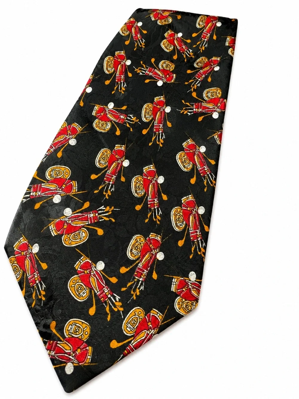Vintage Dino Romaro Men's Golf Novelty Print Tie ~ Golf Clubs Print
